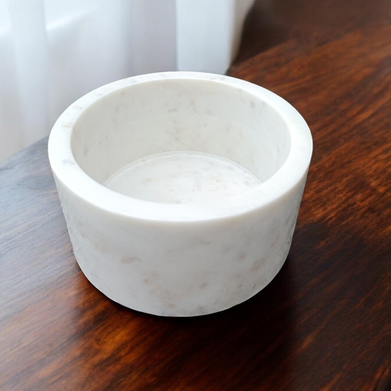Off-White Minimalist Cylindrical Marble Bowl - 6 Inch - Image 4