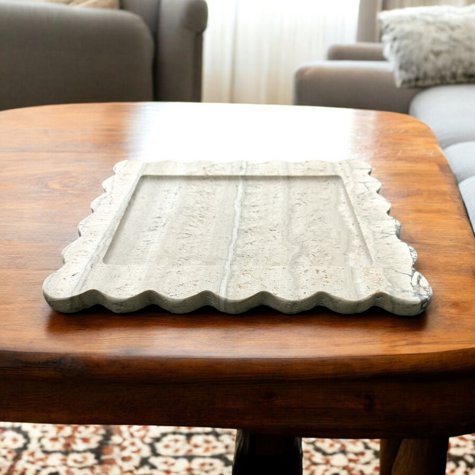 Travertine Marble Serving Tray – 10×8 Inch Scalloped Decor - Image 2