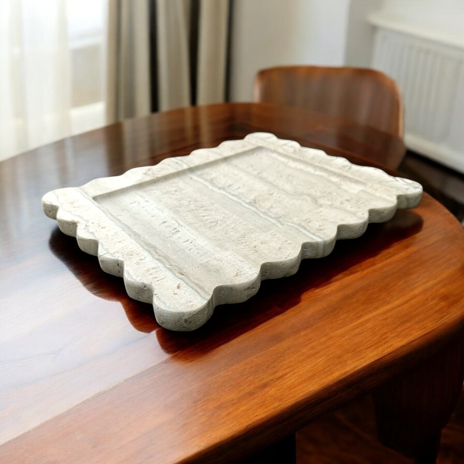 Travertine Marble Serving Tray – 10×8 Inch Scalloped Decor - Image 3
