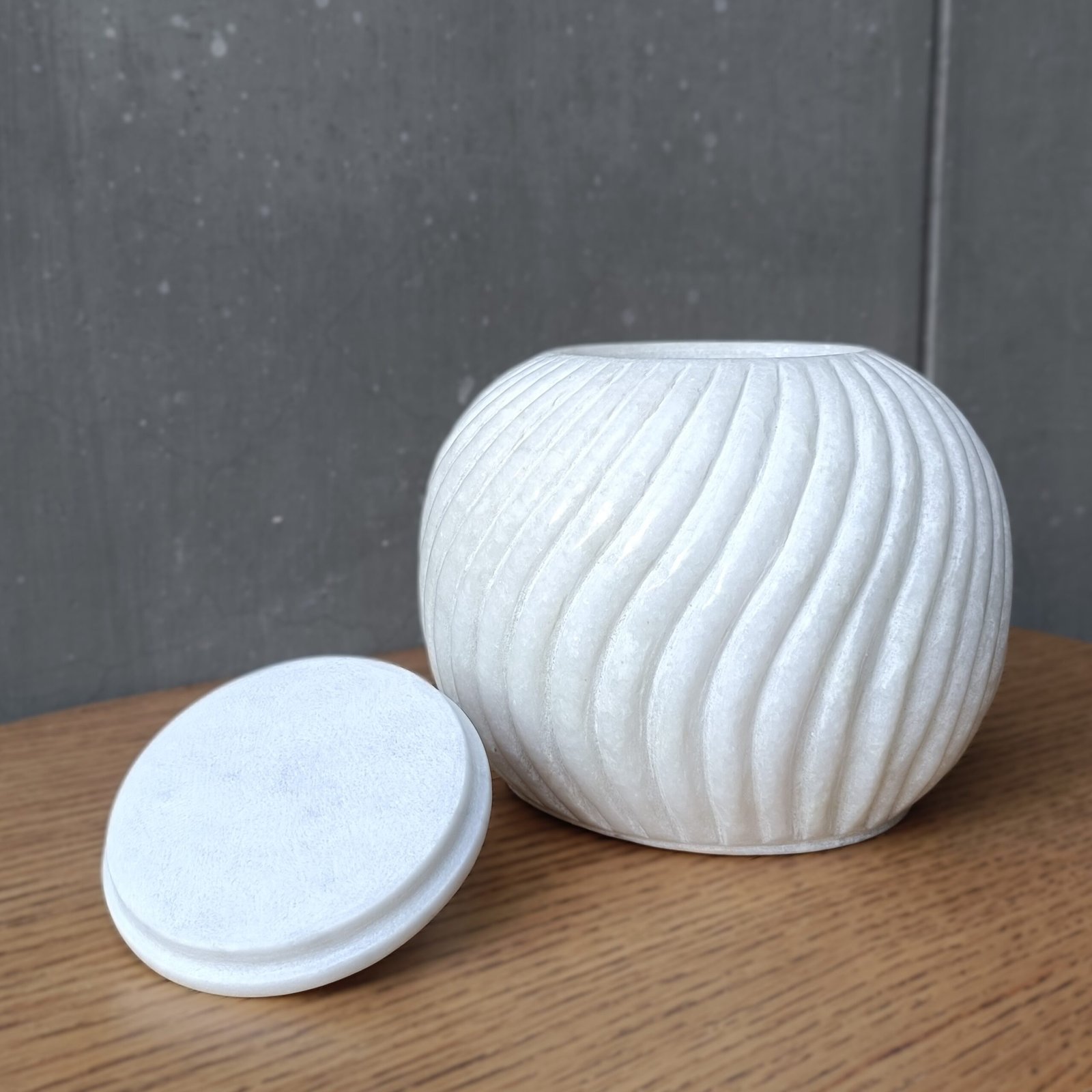 White Swirl Ribbed Marble Decorative Ginger Jar with Lid - Image 2