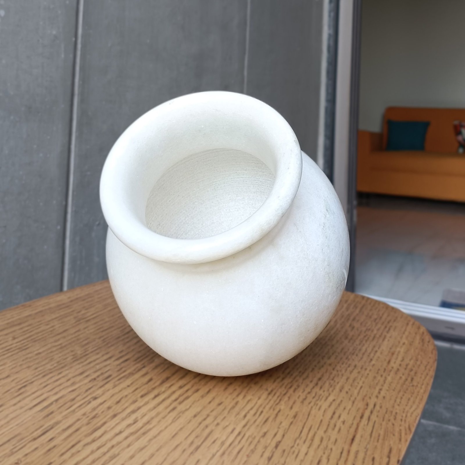 Snow White Speckled Orb Marble Bud Vase - 6 Inch - Image 4