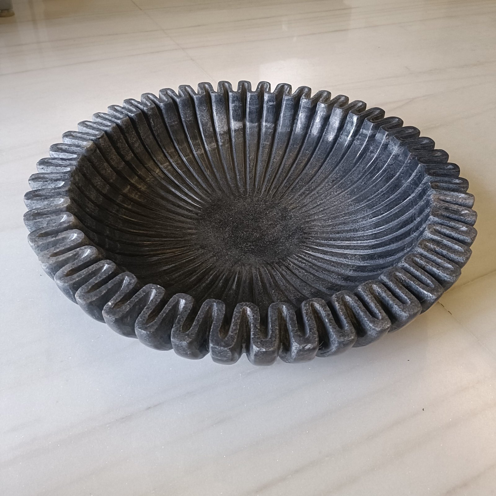 Black Sunburst Fluted Marble Fruit Bowl - 18 Inch - Image 3