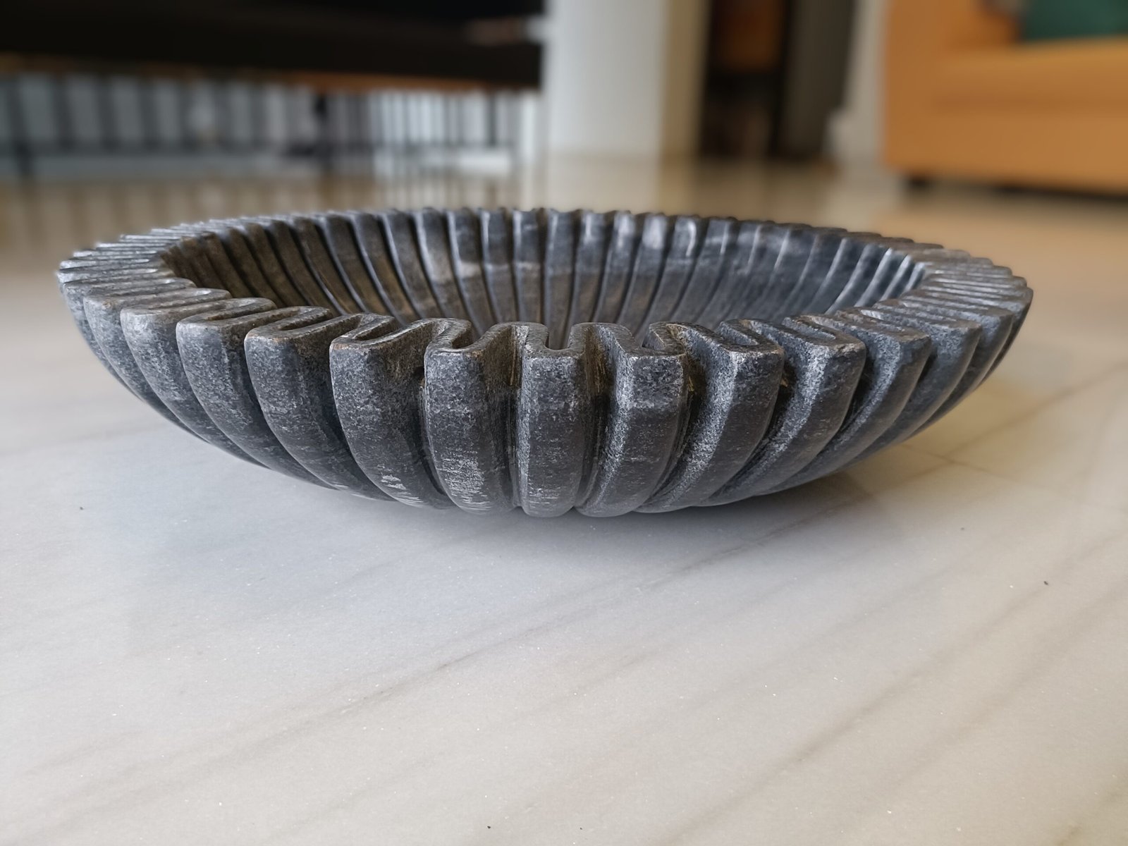 Black Sunburst Fluted Marble Fruit Bowl - 18 Inch - Image 2
