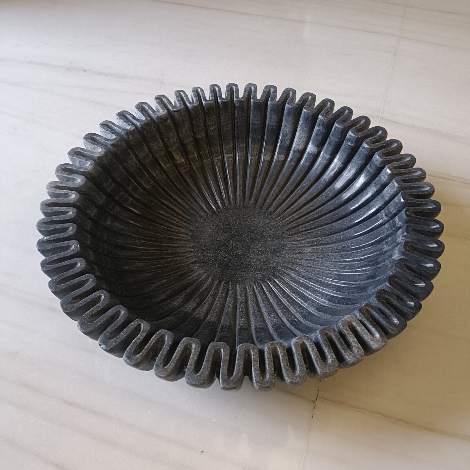Black Sunburst Fluted Marble Fruit Bowl - 18 Inch