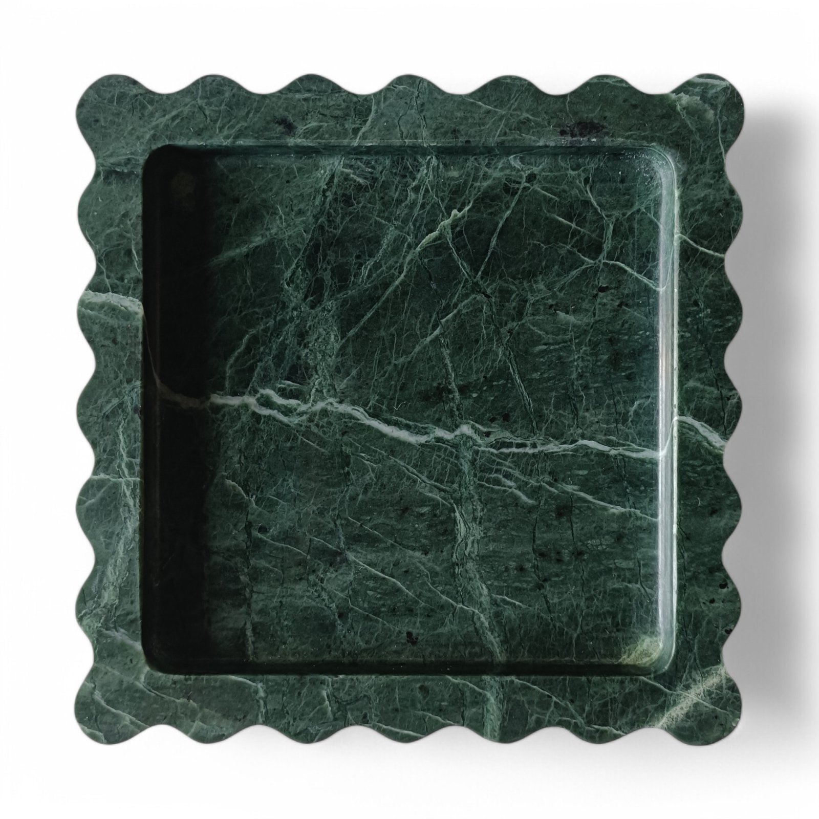 Green Marble Vanity Tray – 6 Inch Scalloped Decorative Platter