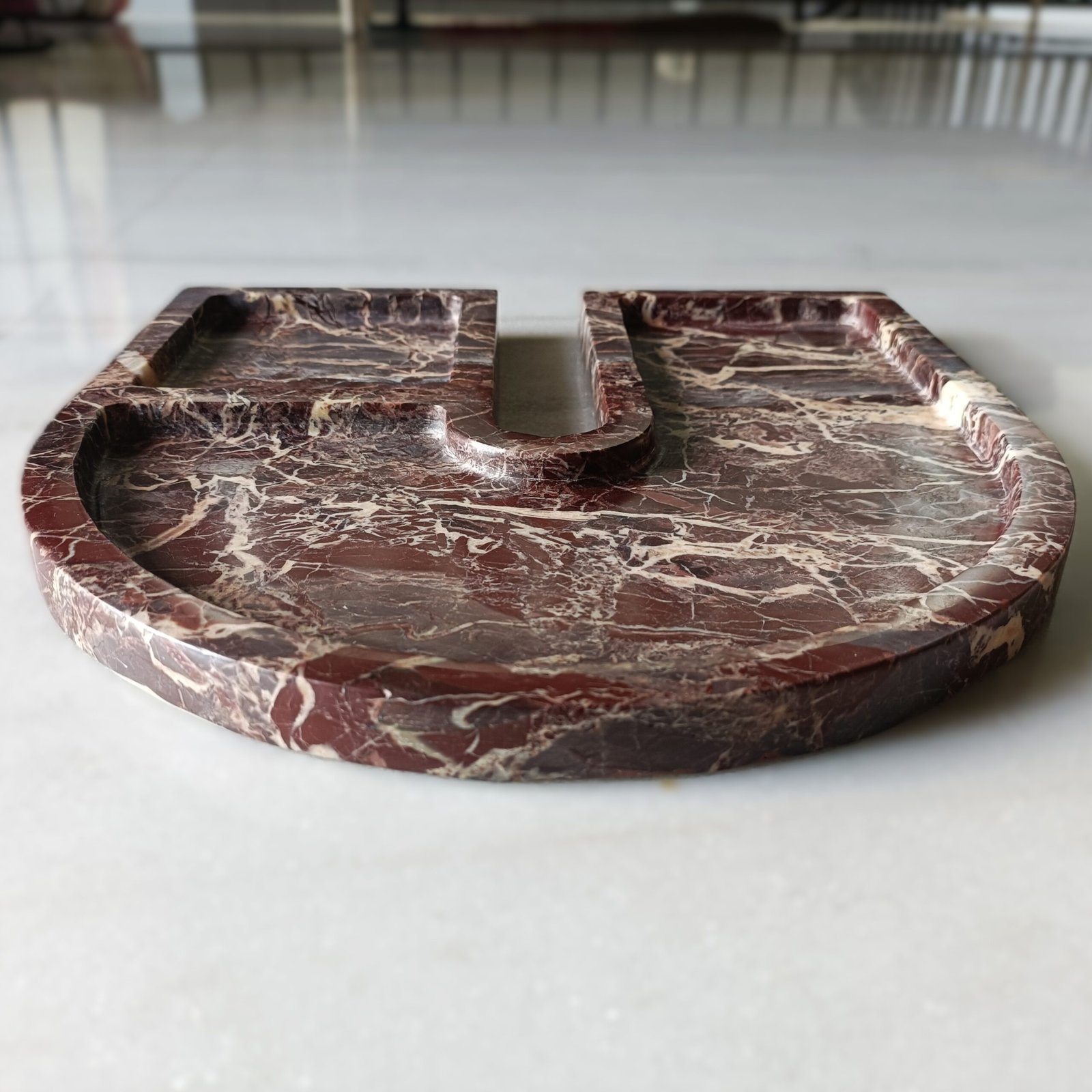 Handmade U-Shape Cherry Stone Marble Tray – 11 Inch Vanity Platter - Image 3