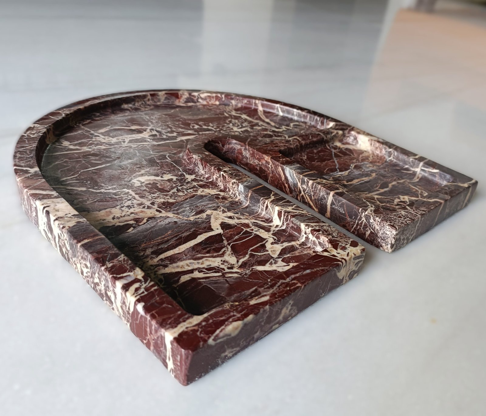 Handmade U-Shape Cherry Stone Marble Tray – 11 Inch Vanity Platter - Image 2