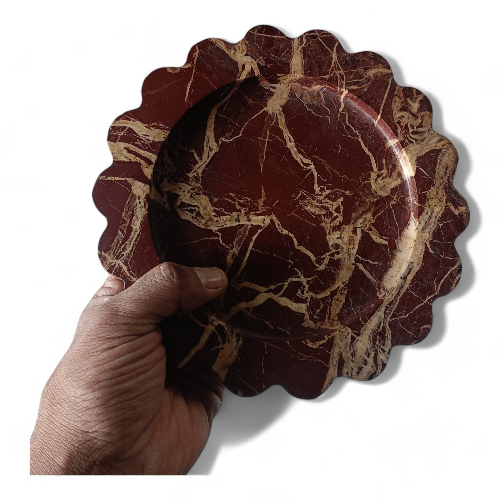 Cherry Stone Marble Serving Tray – 8 Inch Round Scalloped - Image 6