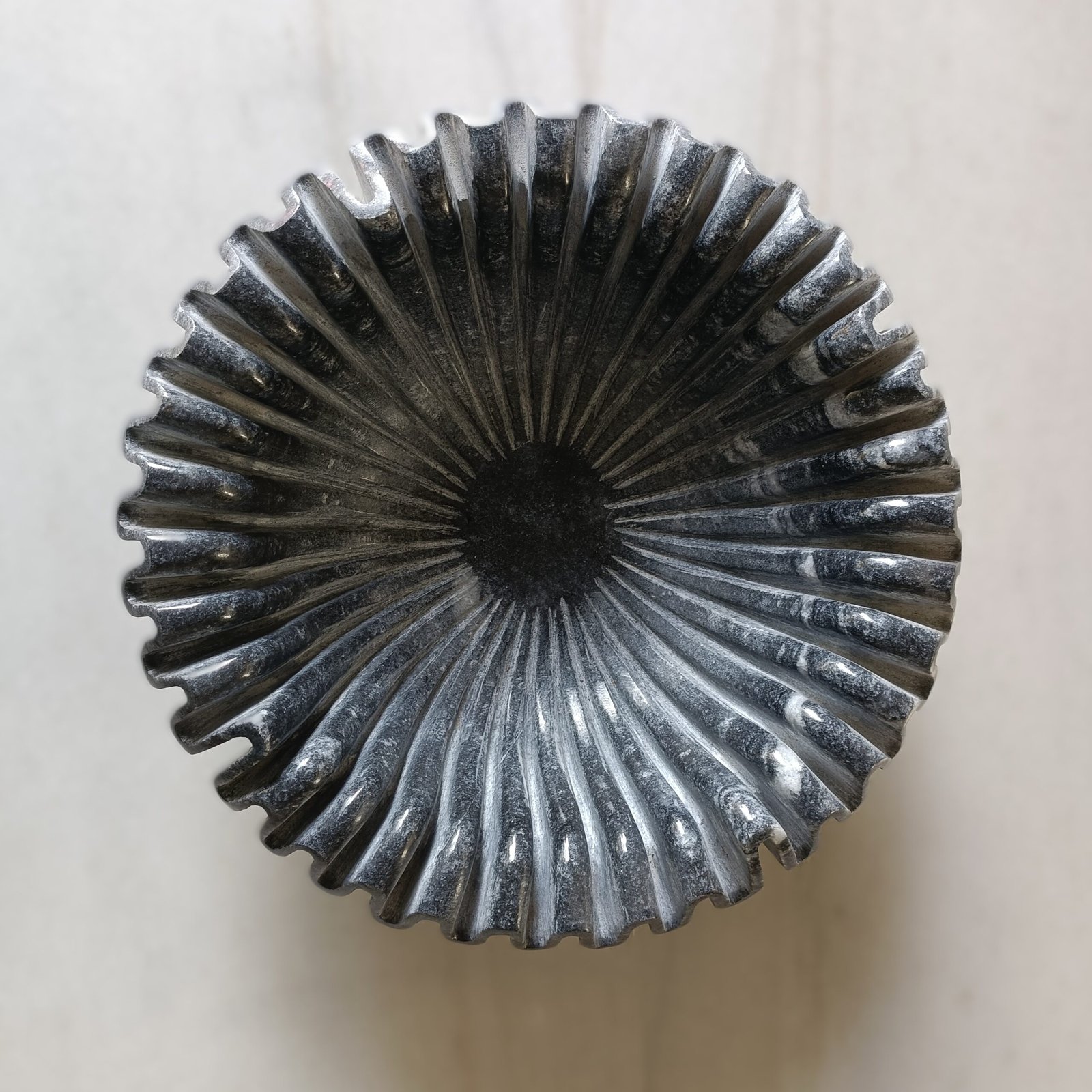 Greyish Black Ribbed Wave Marble Bowl - 12 Inch - Image 4
