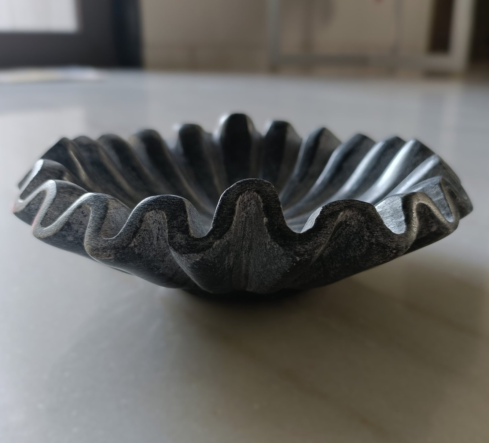 Smokey Slate Fluted Petal Marble Accent Bowl - 6 Inch - Image 3