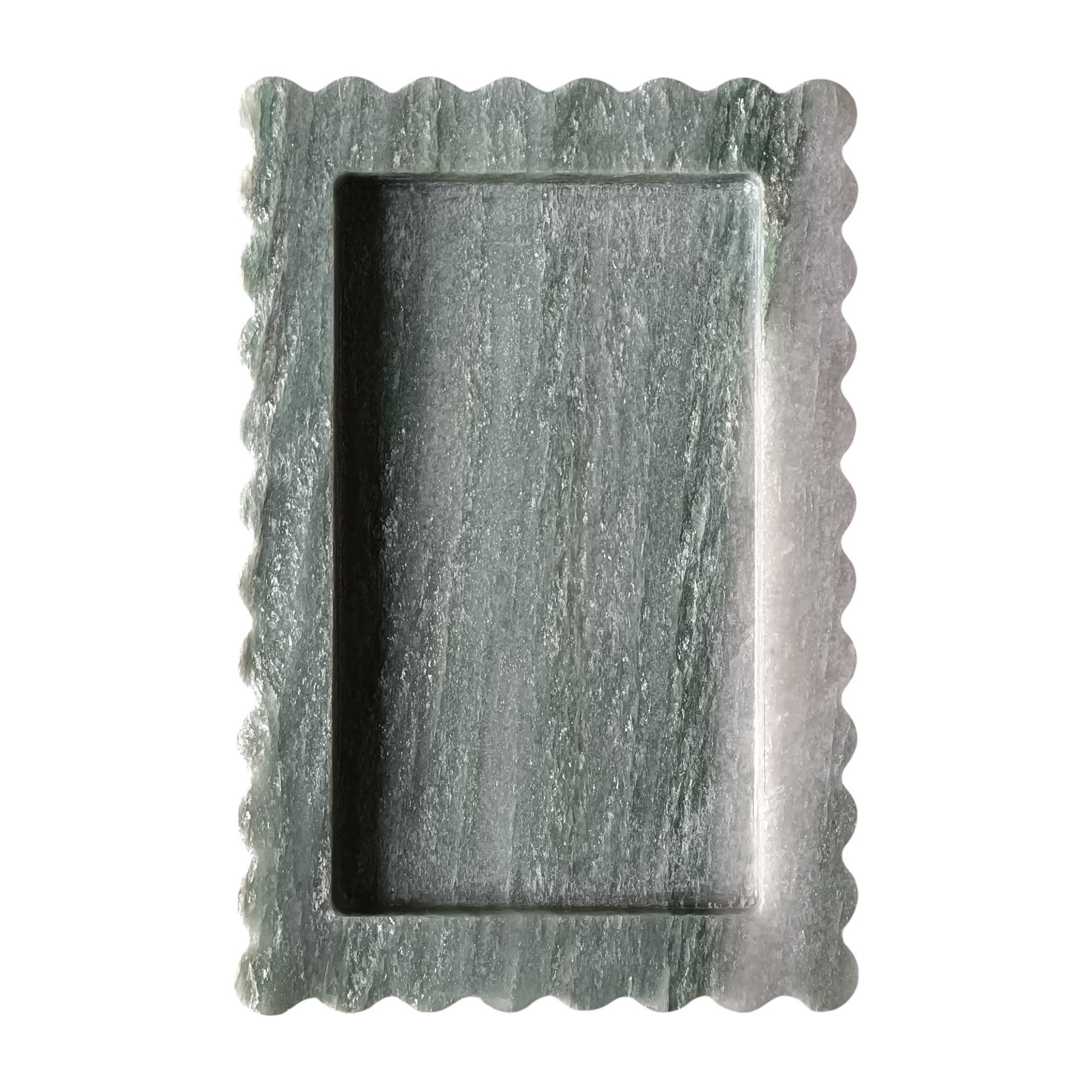 Decorative Pale Green Aventurine Scalloped Shaped Marble Serving Tray – 12×8 Inch