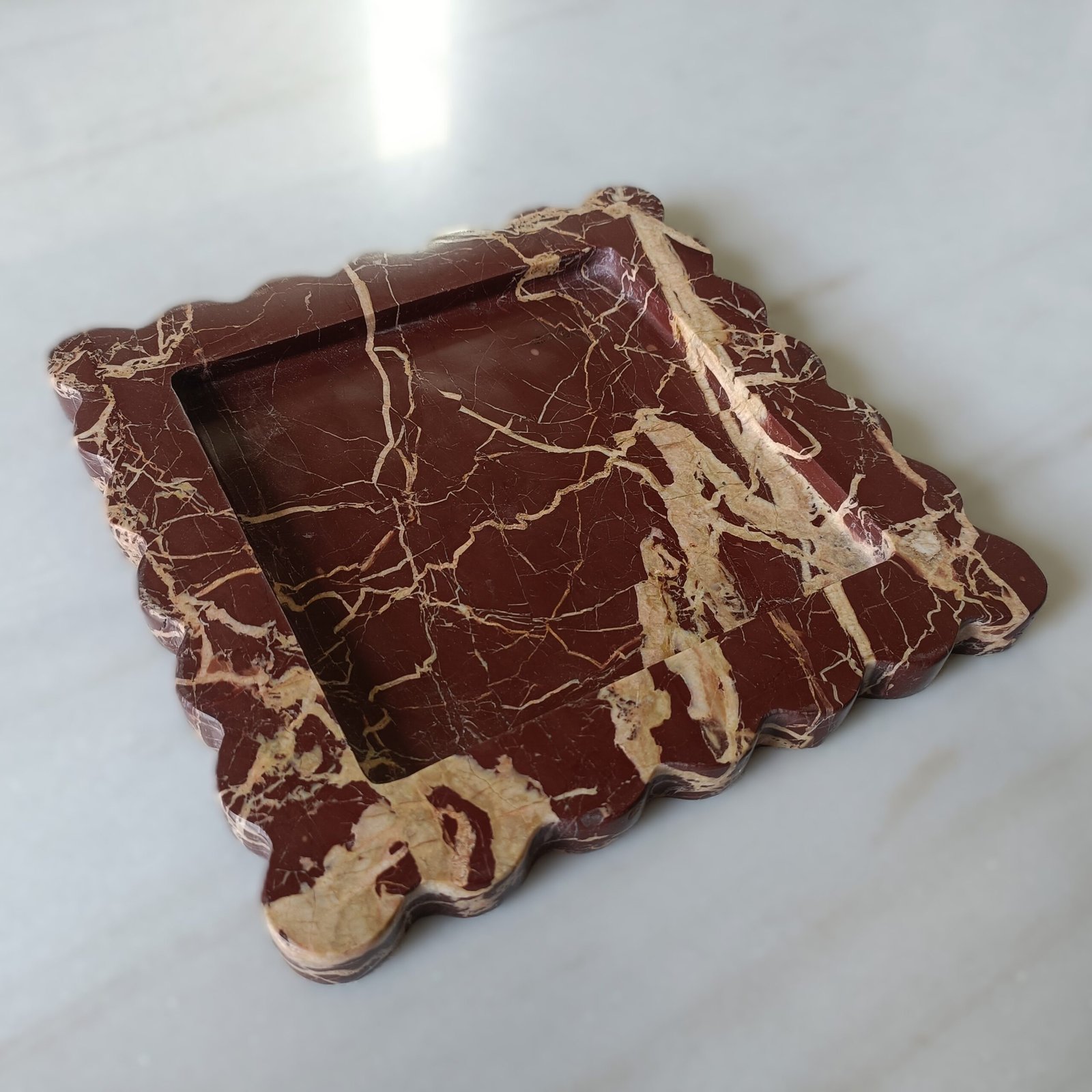 Cherry Stone Marble Serving Tray – 8 Inch Scalloped Decor - Image 7