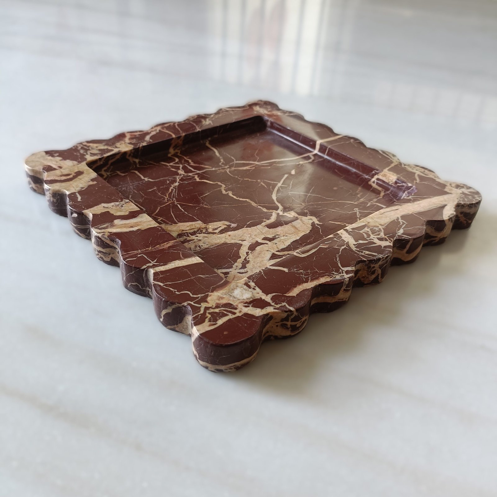 Cherry Stone Marble Serving Tray – 8 Inch Scalloped Decor - Image 4