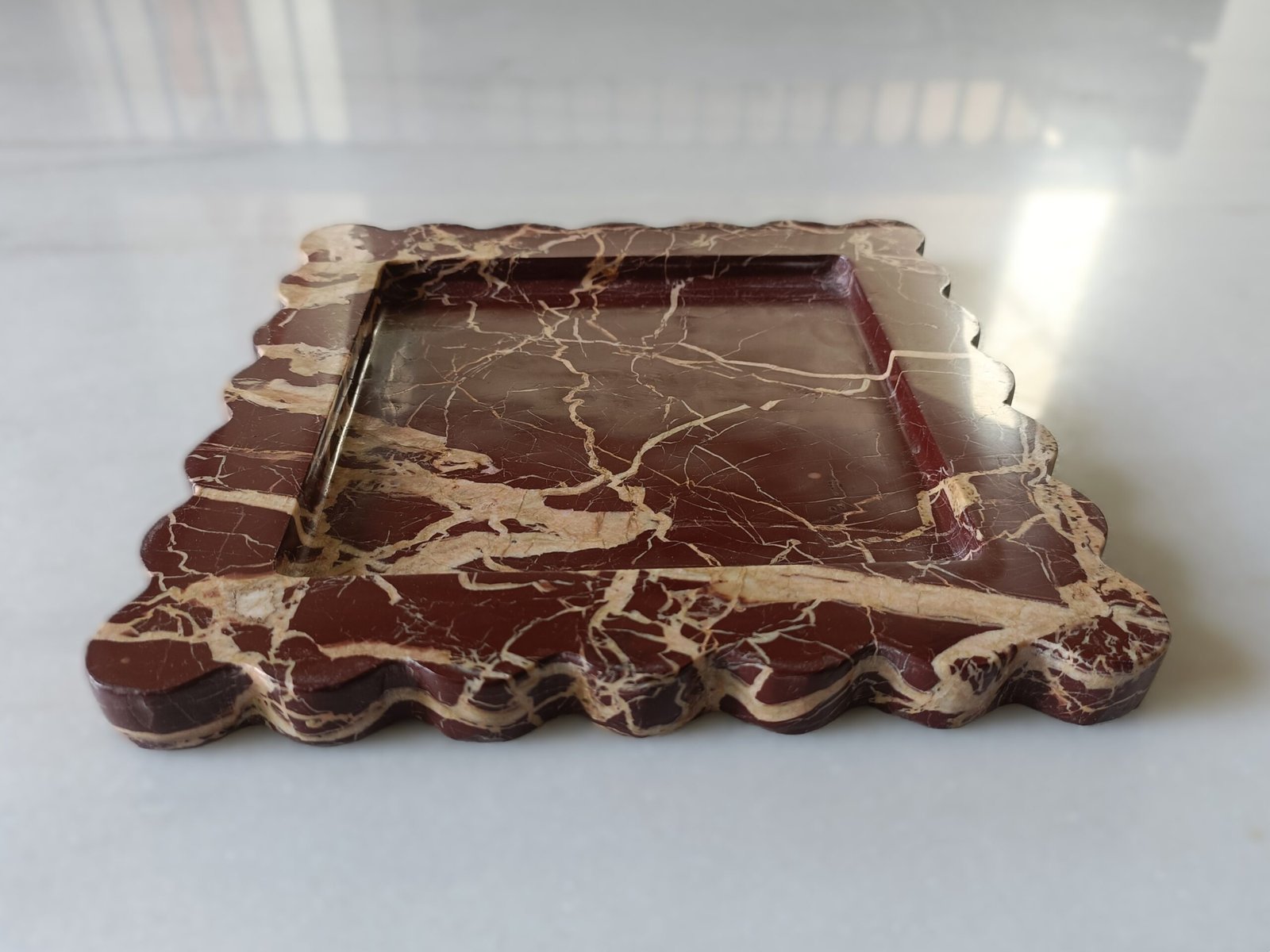 Cherry Stone Marble Serving Tray – 8 Inch Scalloped Decor - Image 3
