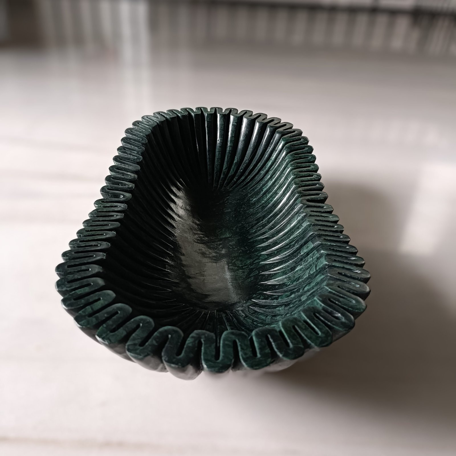 Green Scalloped Ribbed Marble Bowl - 18 Inch - Image 4