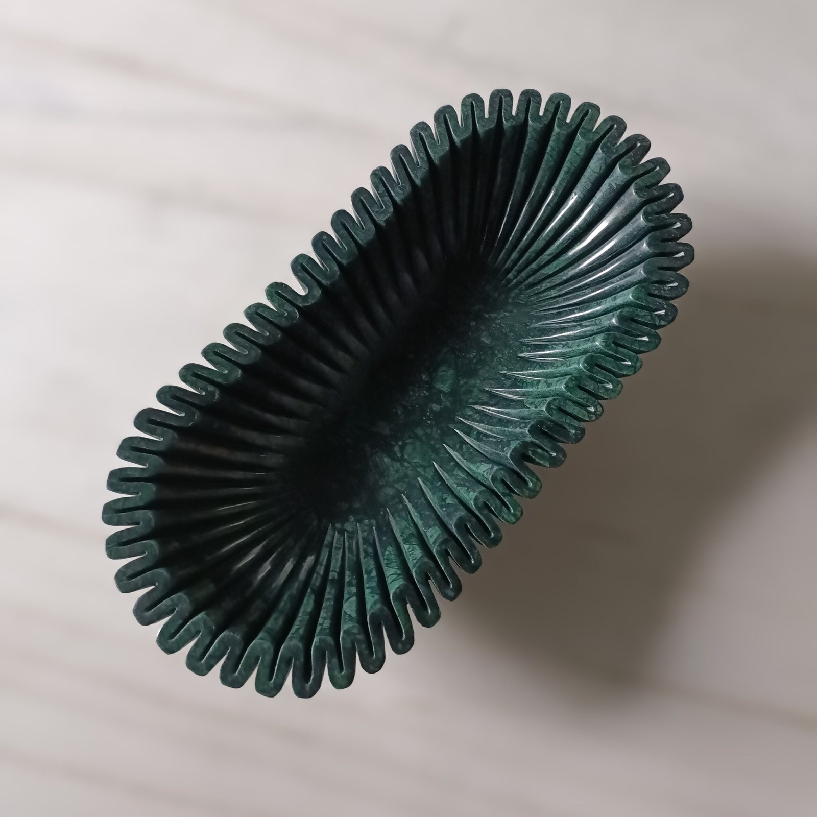 Green Scalloped Ribbed Marble Bowl - 18 Inch