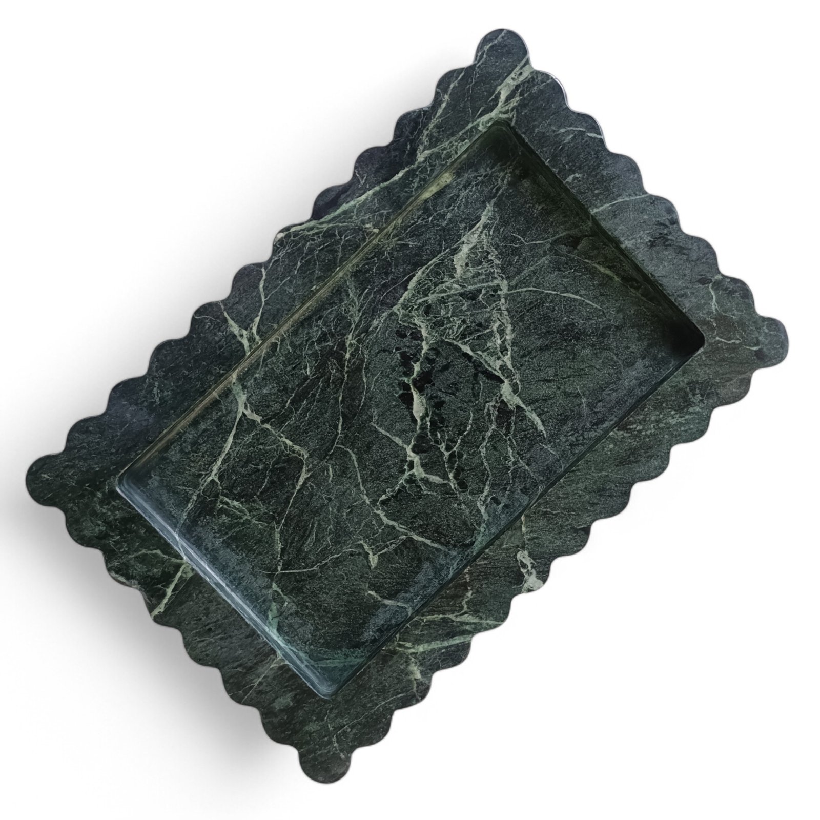 Green Marble Scalloped Serving Tray – 12×8 Inch
