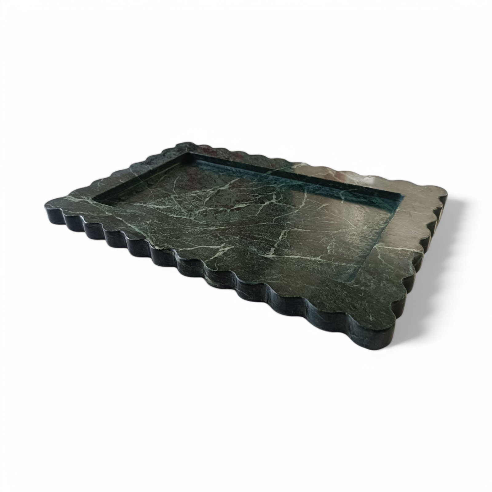 Green Marble Scalloped Serving Tray – 12×8 Inch - Image 2