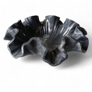 12 Inch Greyish Black Marble Floral Bowl – Ruffle Wave Design