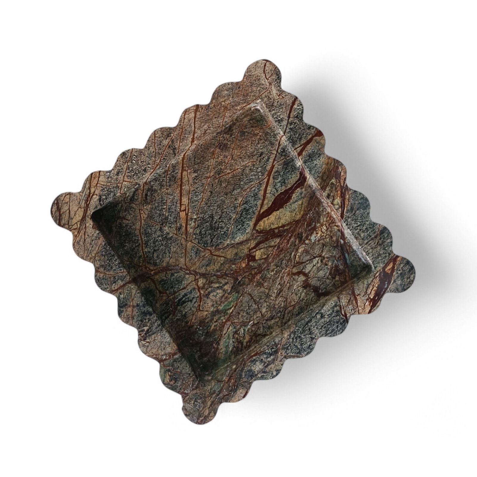 Rainforest Dark Brown Marble Serving Tray – 8 Inch Scalloped