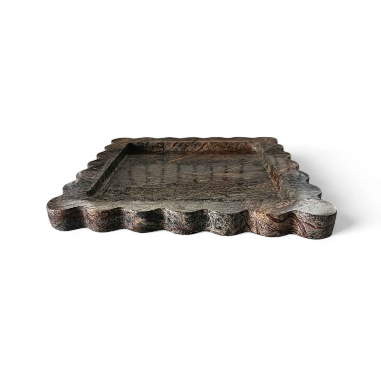 Rainforest Dark Brown Marble Serving Tray – 8 Inch Scalloped - Image 4