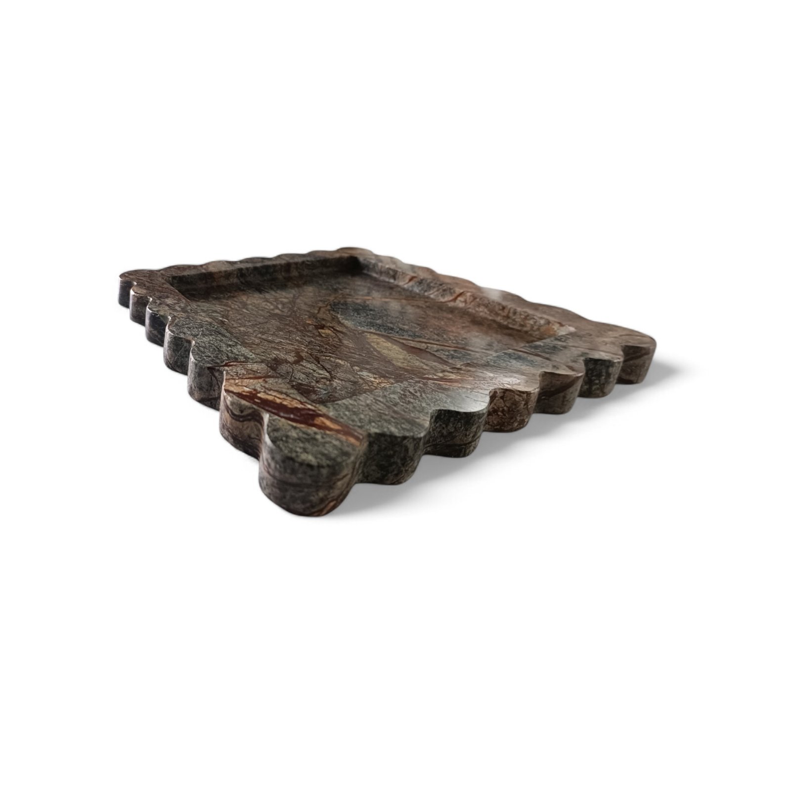 Rainforest Dark Brown Marble Serving Tray – 8 Inch Scalloped - Image 5