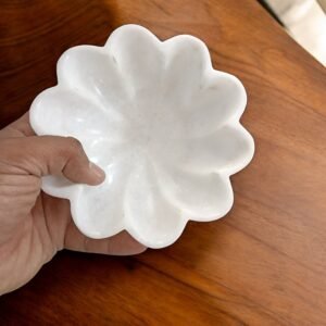 Off White Marble Petal-Edge Marble Floral Bowl - 6 Inch