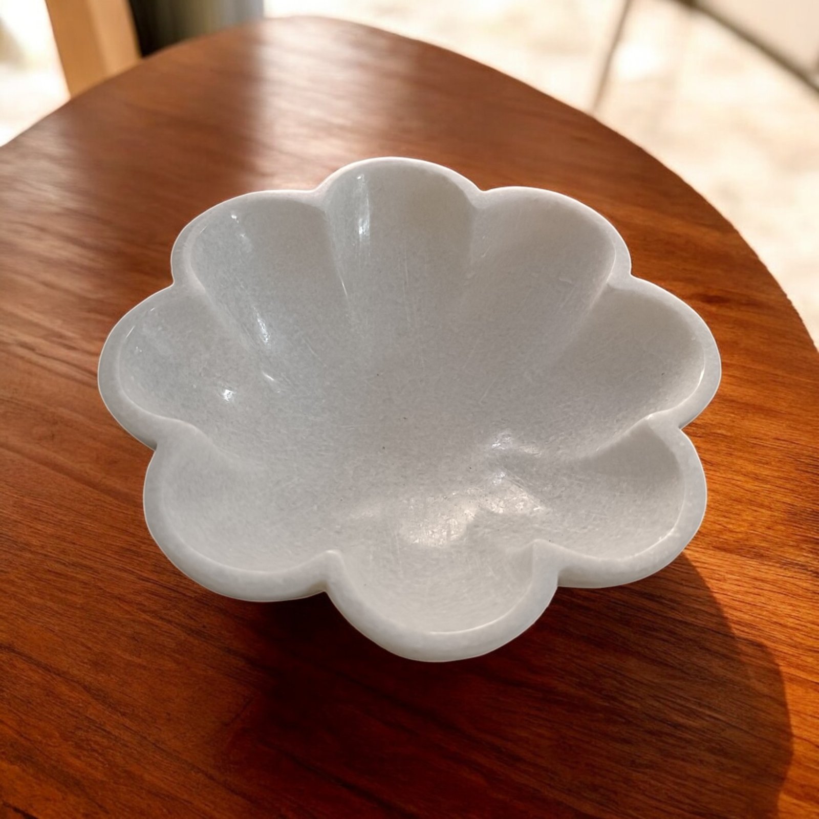 Snow White Scalloped Bloom Marble Decorative Bowl - 6 Inch - Image 3