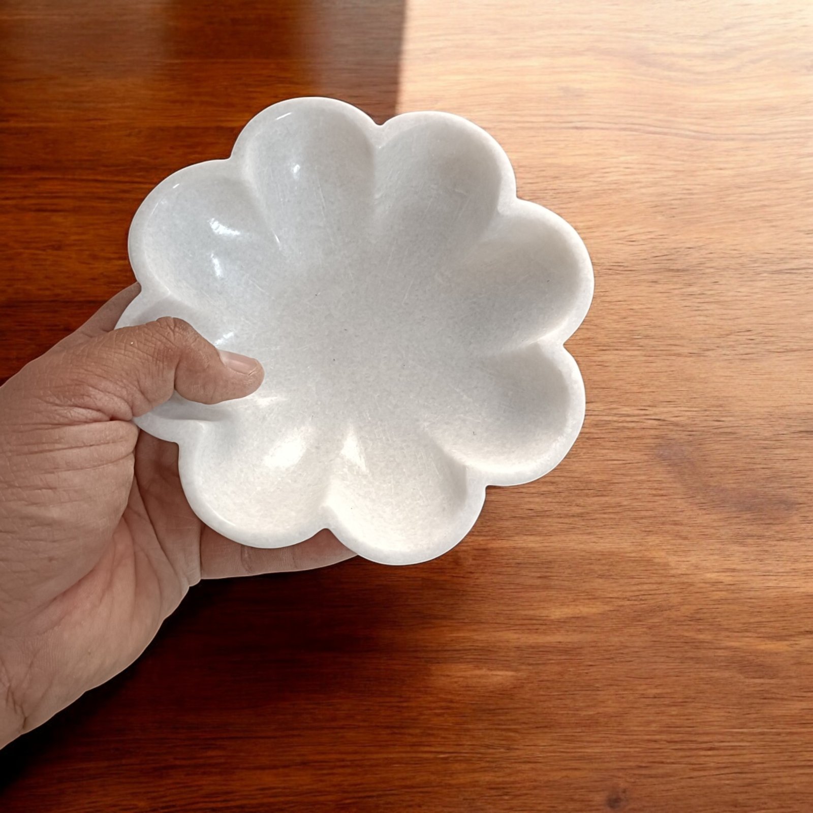 Snow White Scalloped Bloom Marble Decorative Bowl - 6 Inch - Image 4