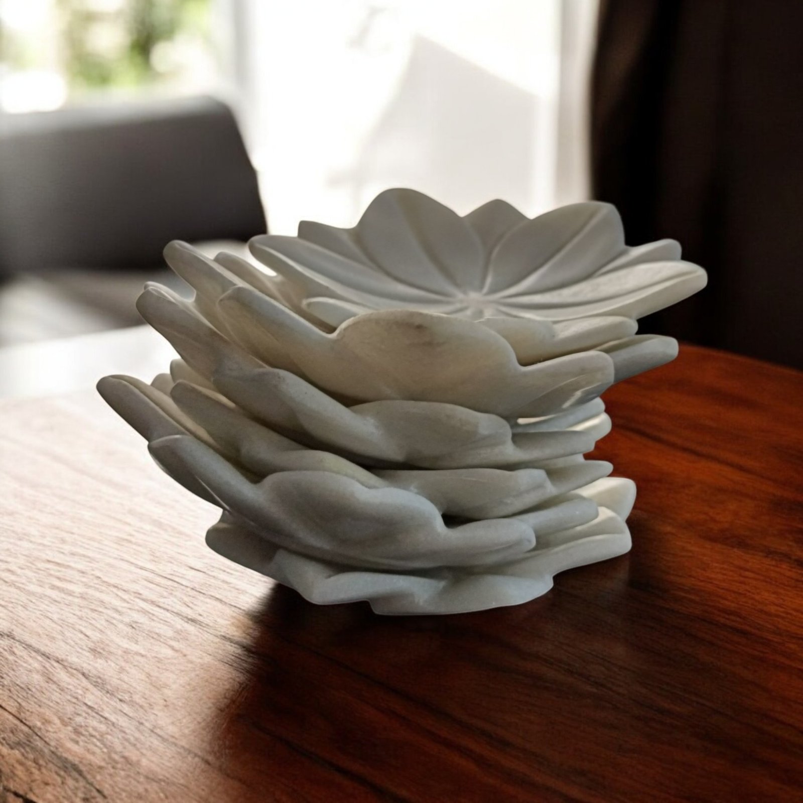 Snow White Sunburst Ribbed Marble Decorative Bowl - 5 Inch - Image 3