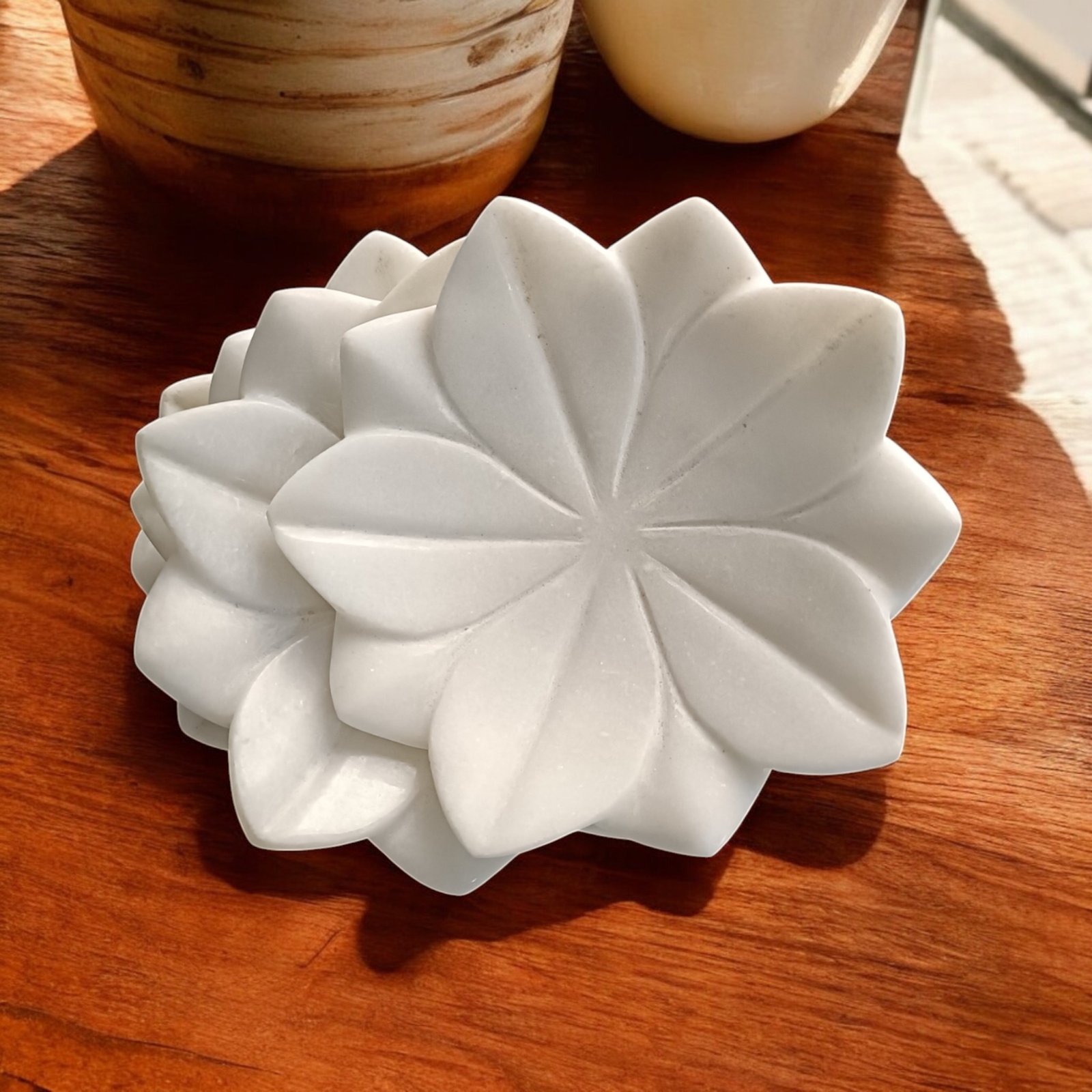 Snow White Sunburst Ribbed Marble Decorative Bowl - 5 Inch - Image 4