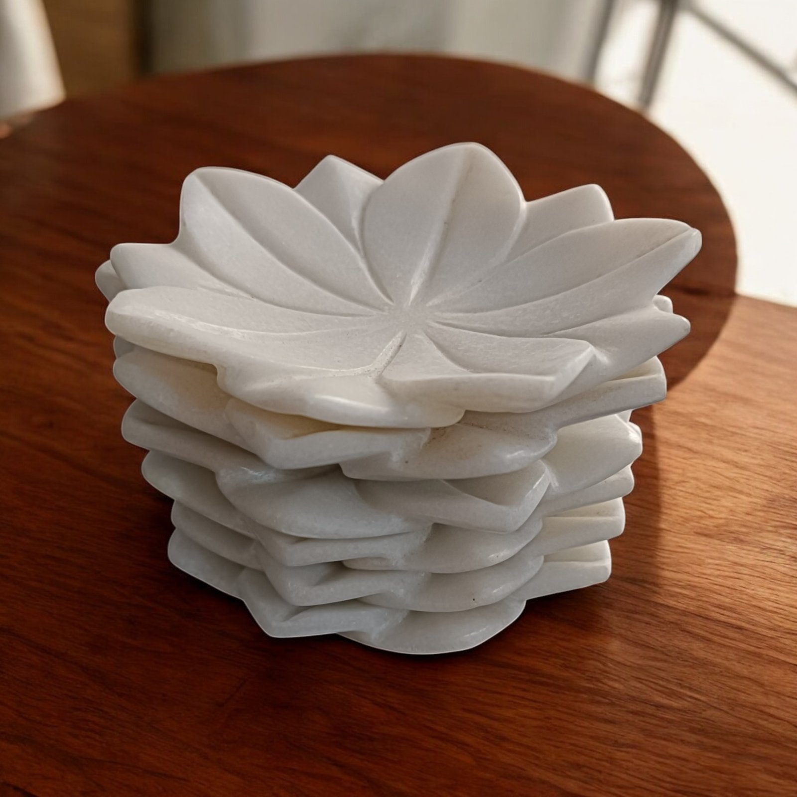 Snow White Sunburst Ribbed Marble Decorative Bowl - 5 Inch - Image 5