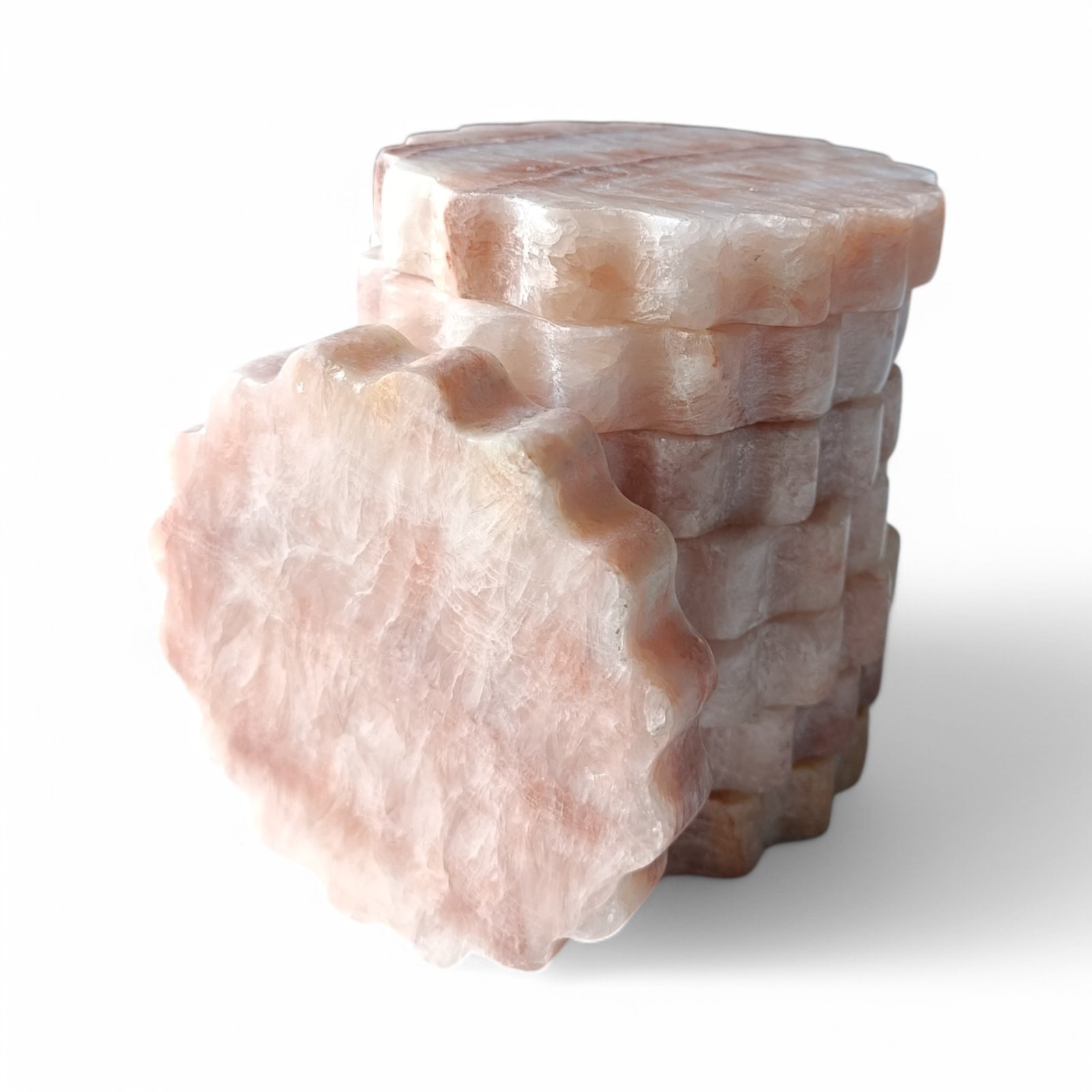 Pink Onyx Scalloped Marble Coasters – Set of 6 (4x4 Inch, 20mm Thick) - Image 6