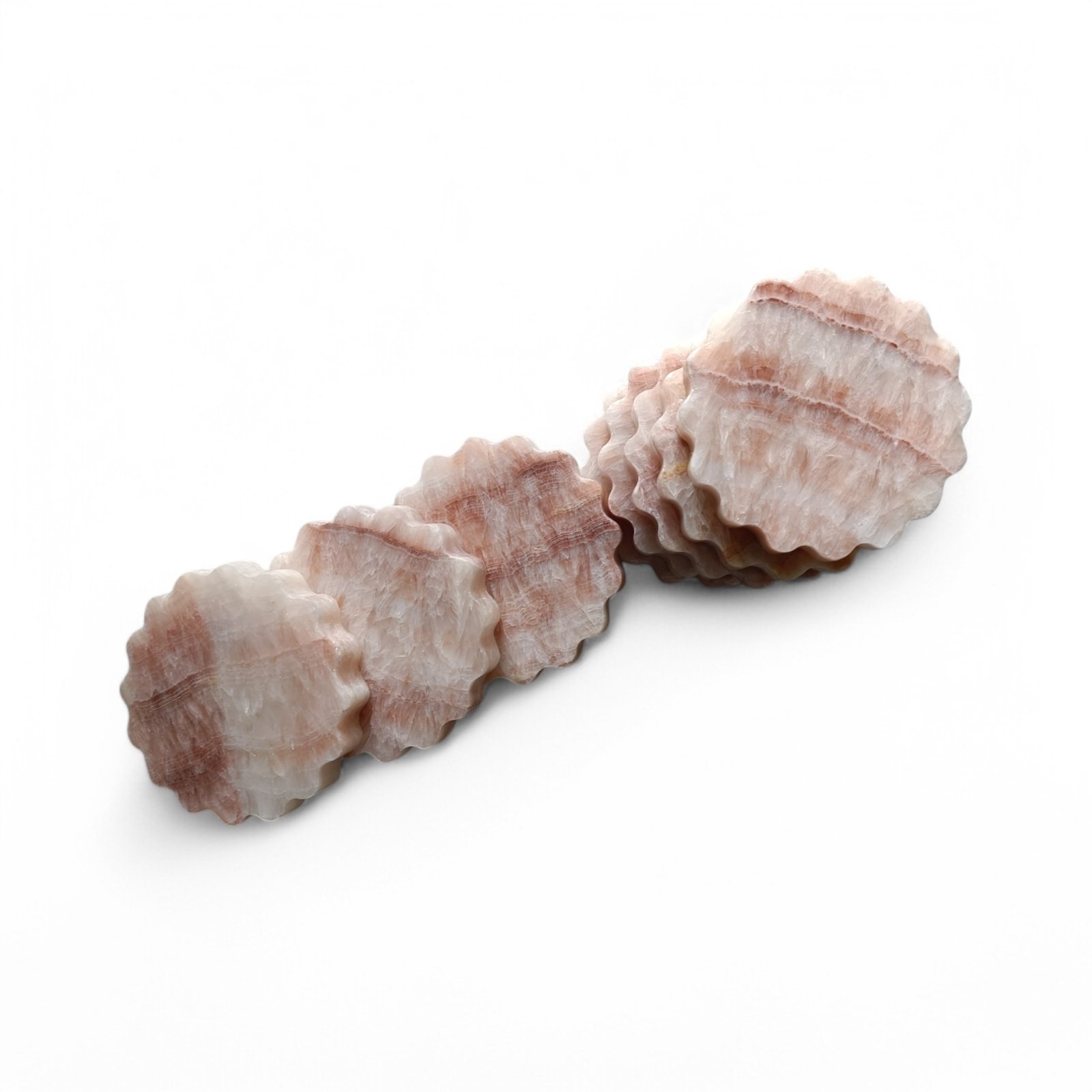 Pink Onyx Scalloped Marble Coasters – Set of 6 (4x4 Inch, 20mm Thick) - Image 4