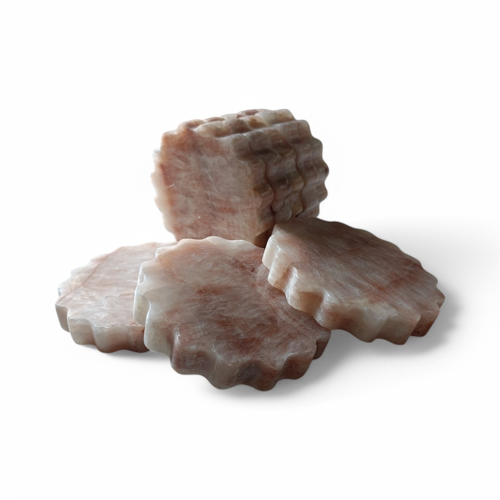 Pink Onyx Scalloped Marble Coasters – Set of 6 (4x4 Inch, 20mm Thick) - Image 3