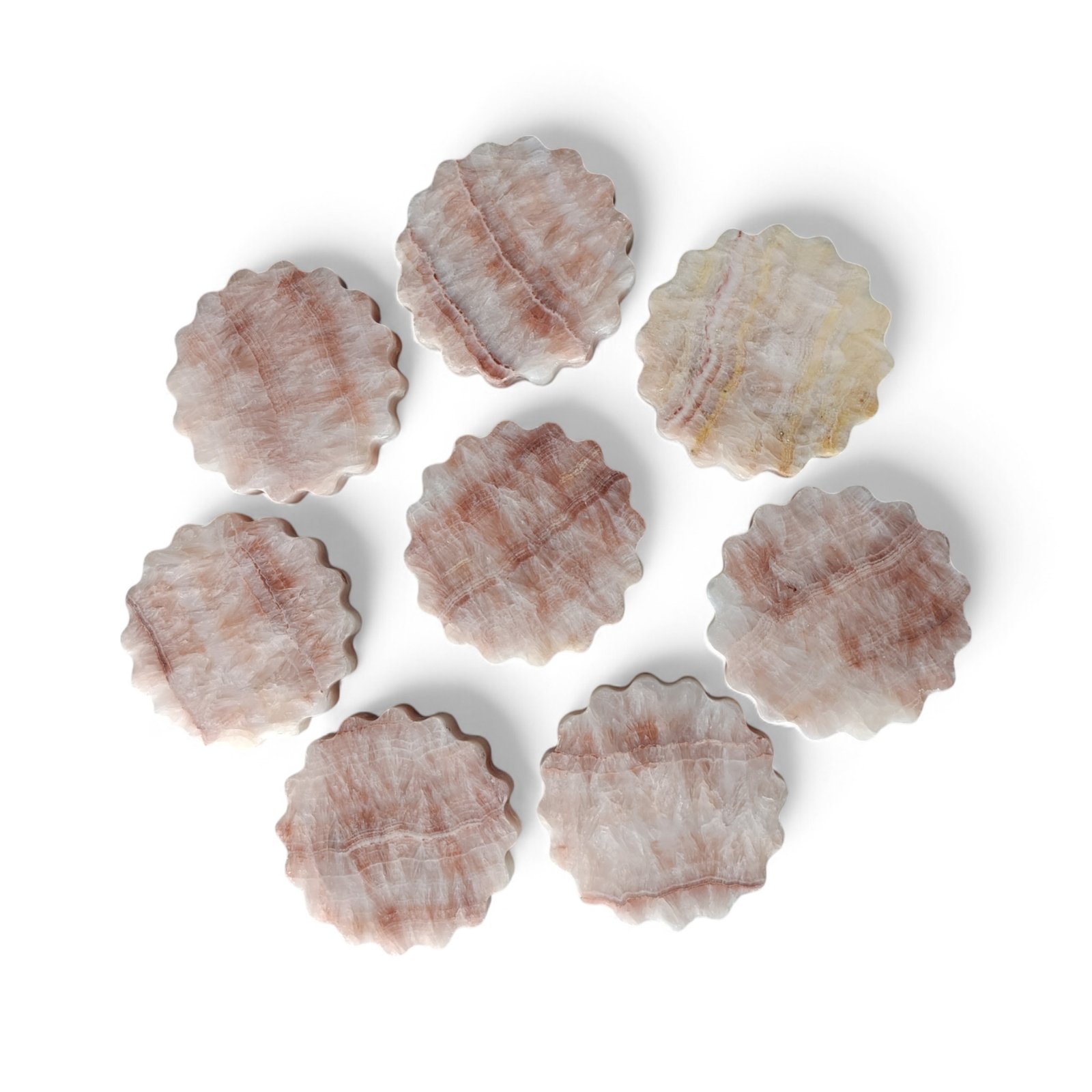 Pink Onyx Scalloped Marble Coasters – Set of 6 (4x4 Inch, 20mm Thick) - Image 2