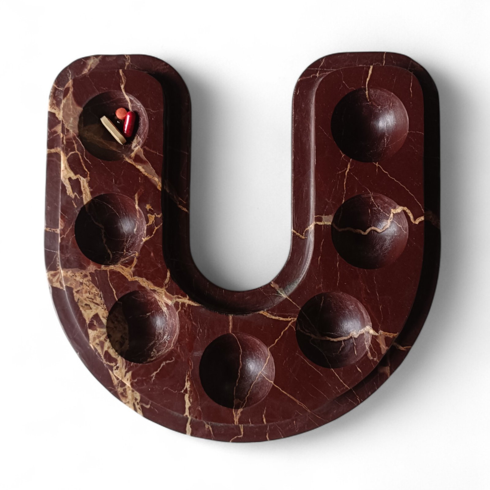 Handcrafted U-Shape Cherry Marble Pill Box – 9 Inch Vanity Tray