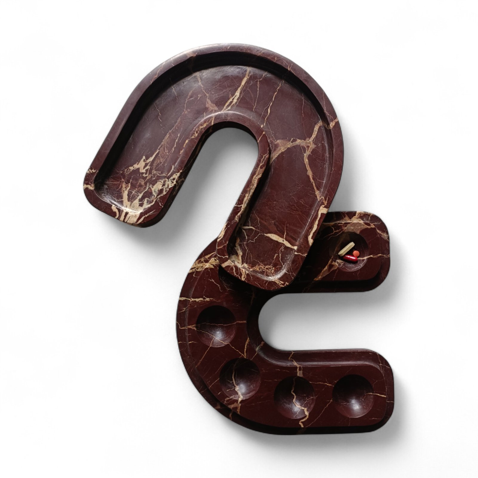 Handcrafted U-Shape Cherry Marble Pill Box – 9 Inch Vanity Tray - Image 4