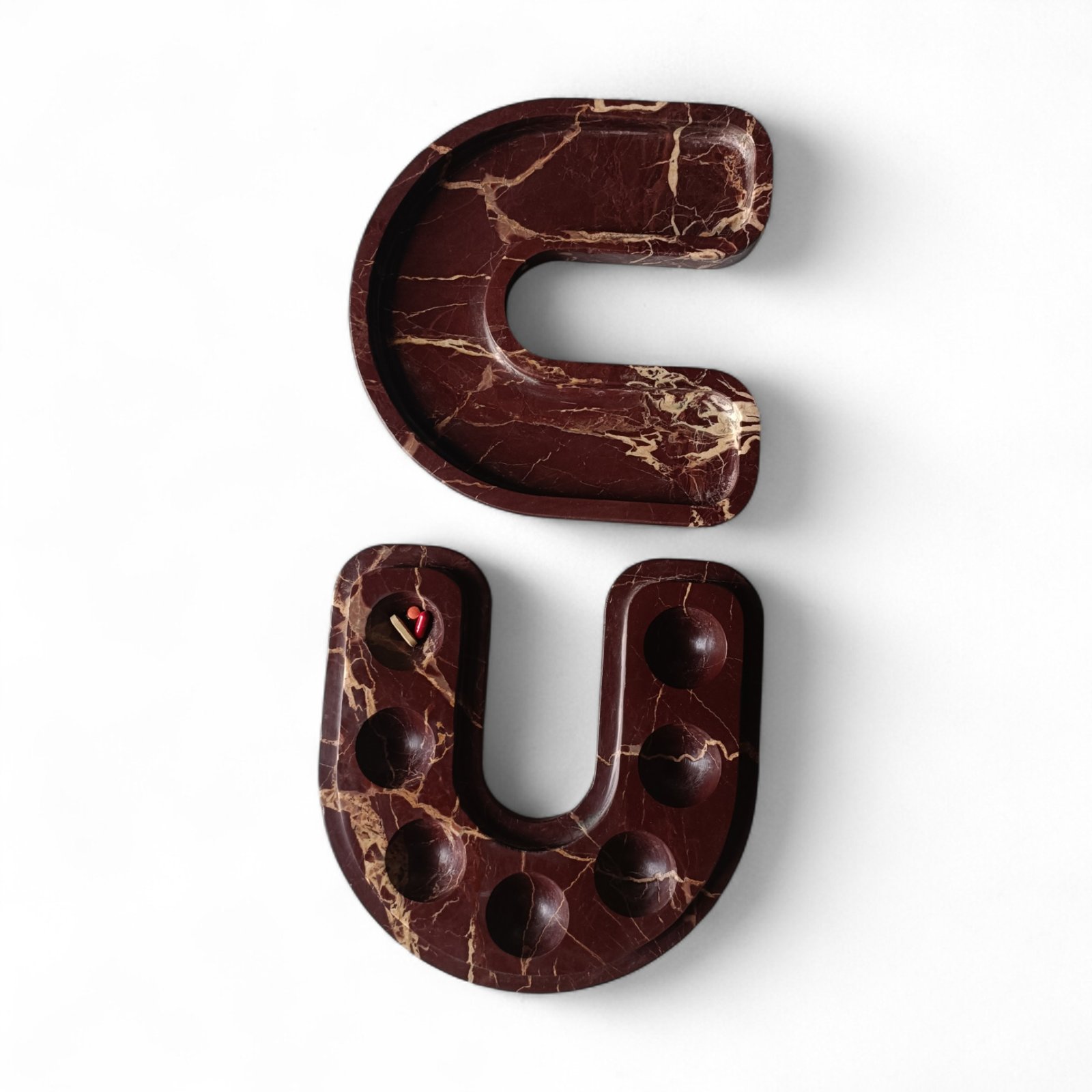 Handcrafted U-Shape Cherry Marble Pill Box – 9 Inch Vanity Tray - Image 3