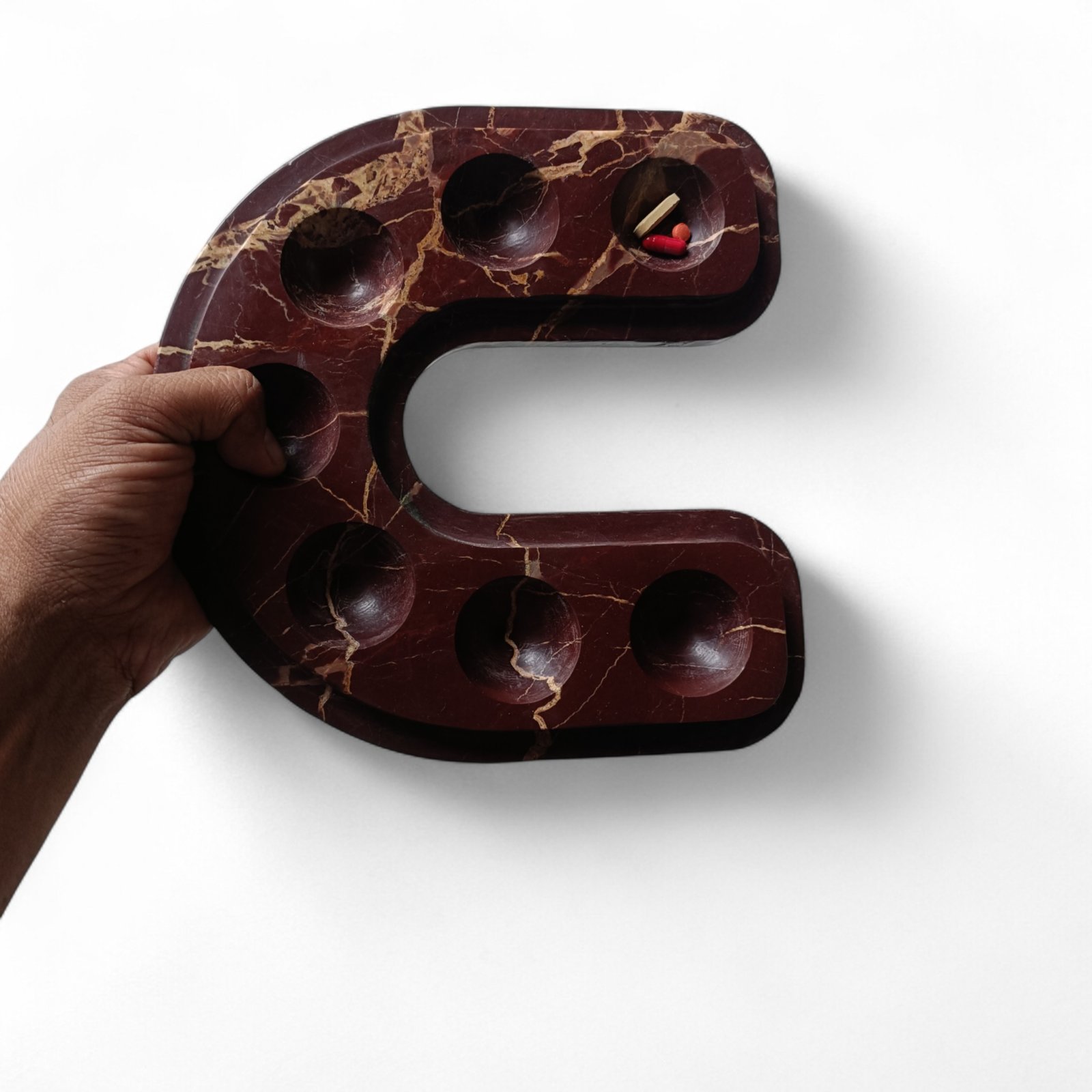 Handcrafted U-Shape Cherry Marble Pill Box – 9 Inch Vanity Tray - Image 2