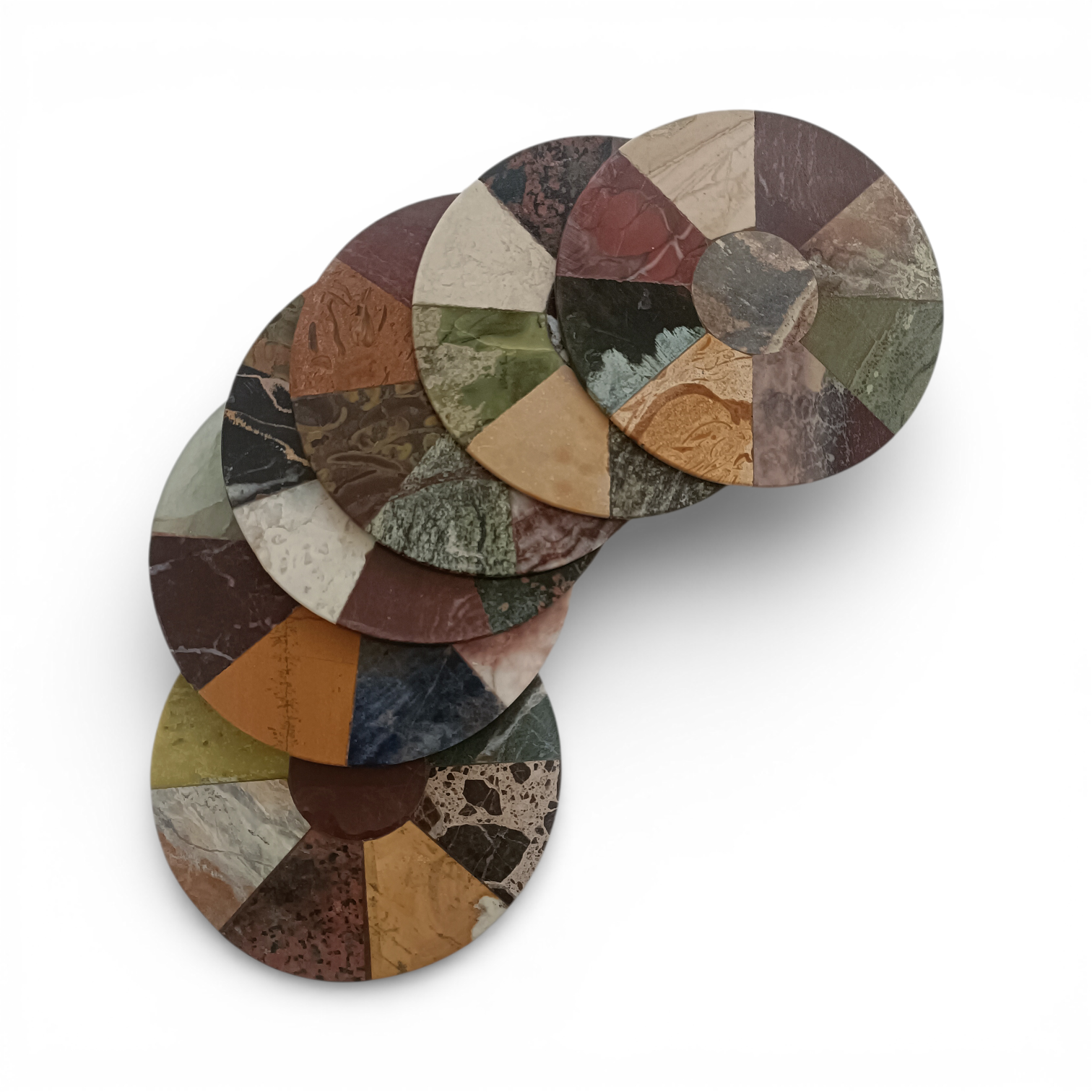 Handmade Round Mosaic Marble Coasters – Set of 6 (4x4 Inch) - Image 3