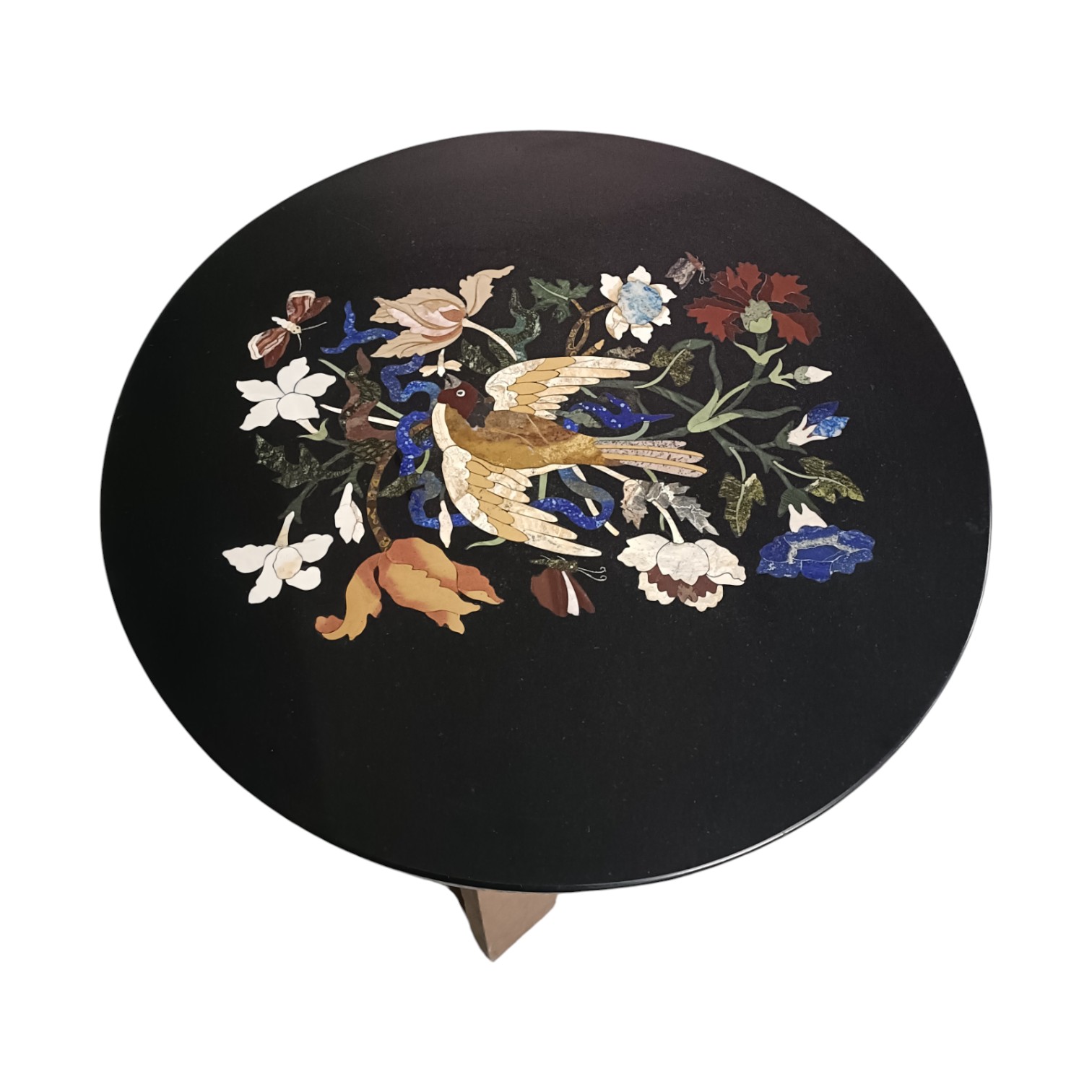 Luxury Handcrafted Black Marble Inlay Table with Floral & Bird Design - Image 3