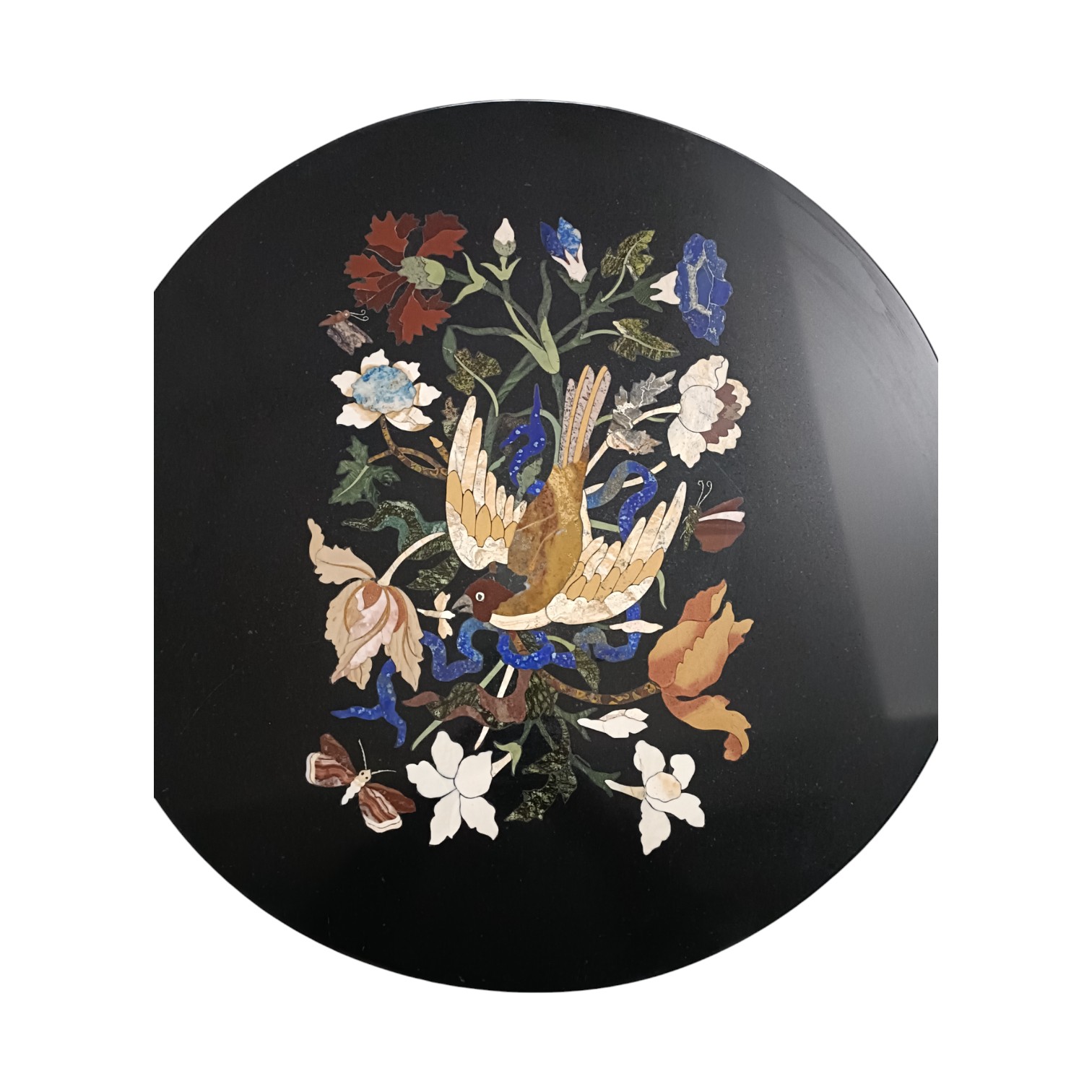 Luxury Handcrafted Black Marble Inlay Table with Floral & Bird Design - Image 5