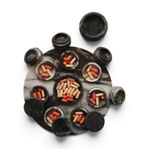 LIFELINE Marble Pill Organizer – 7 Day White and Black Pill Box