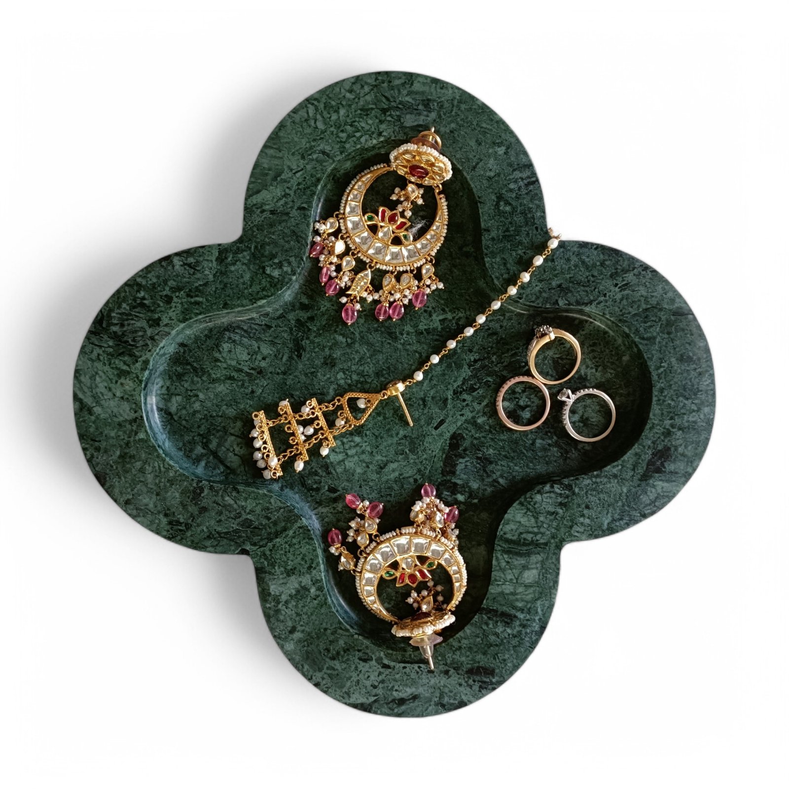 Handmade Green Marble Plus-Shape Serving Tray – 9 Inch