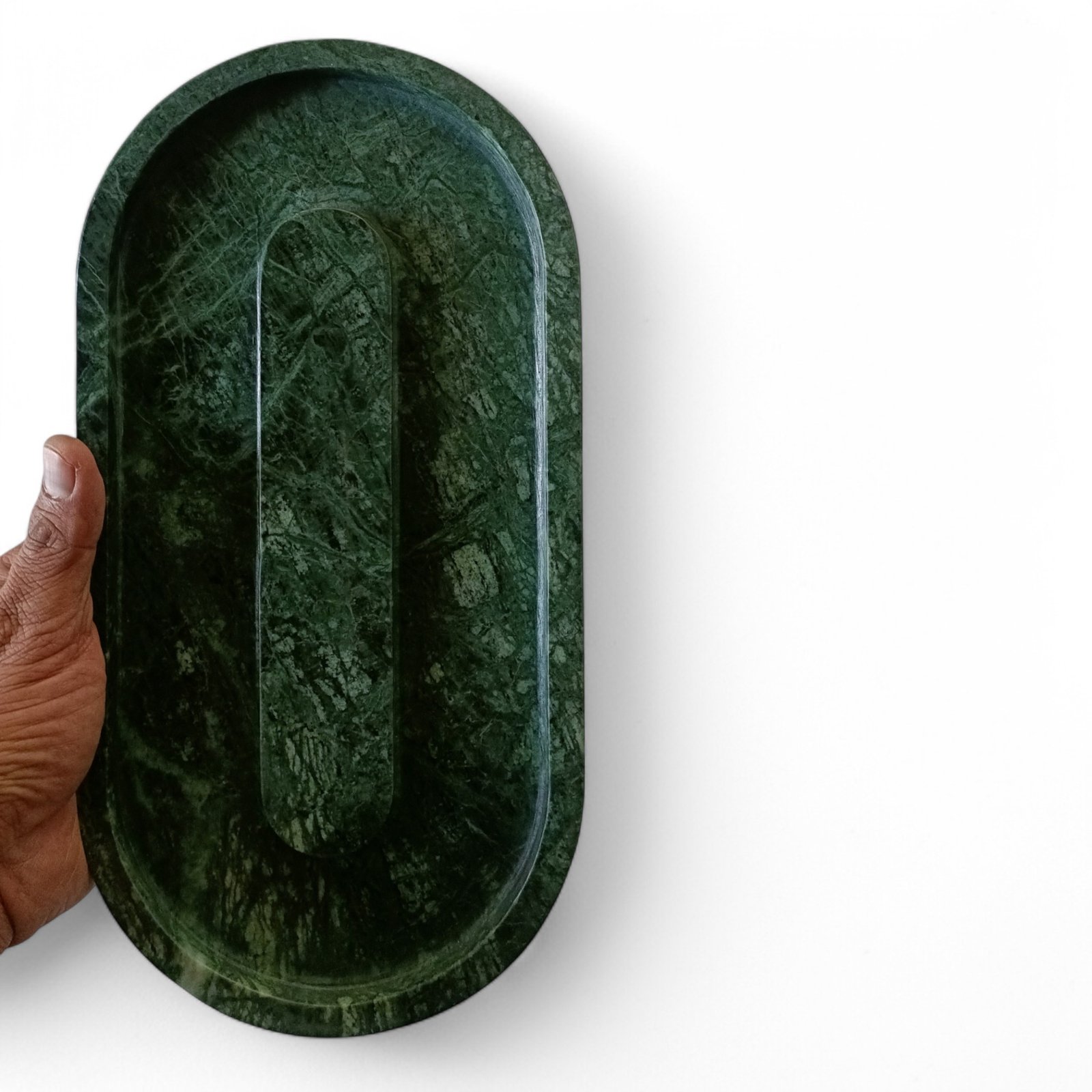 Handmade Oval Green Marble Serving Tray – Decorative Platter - Image 2