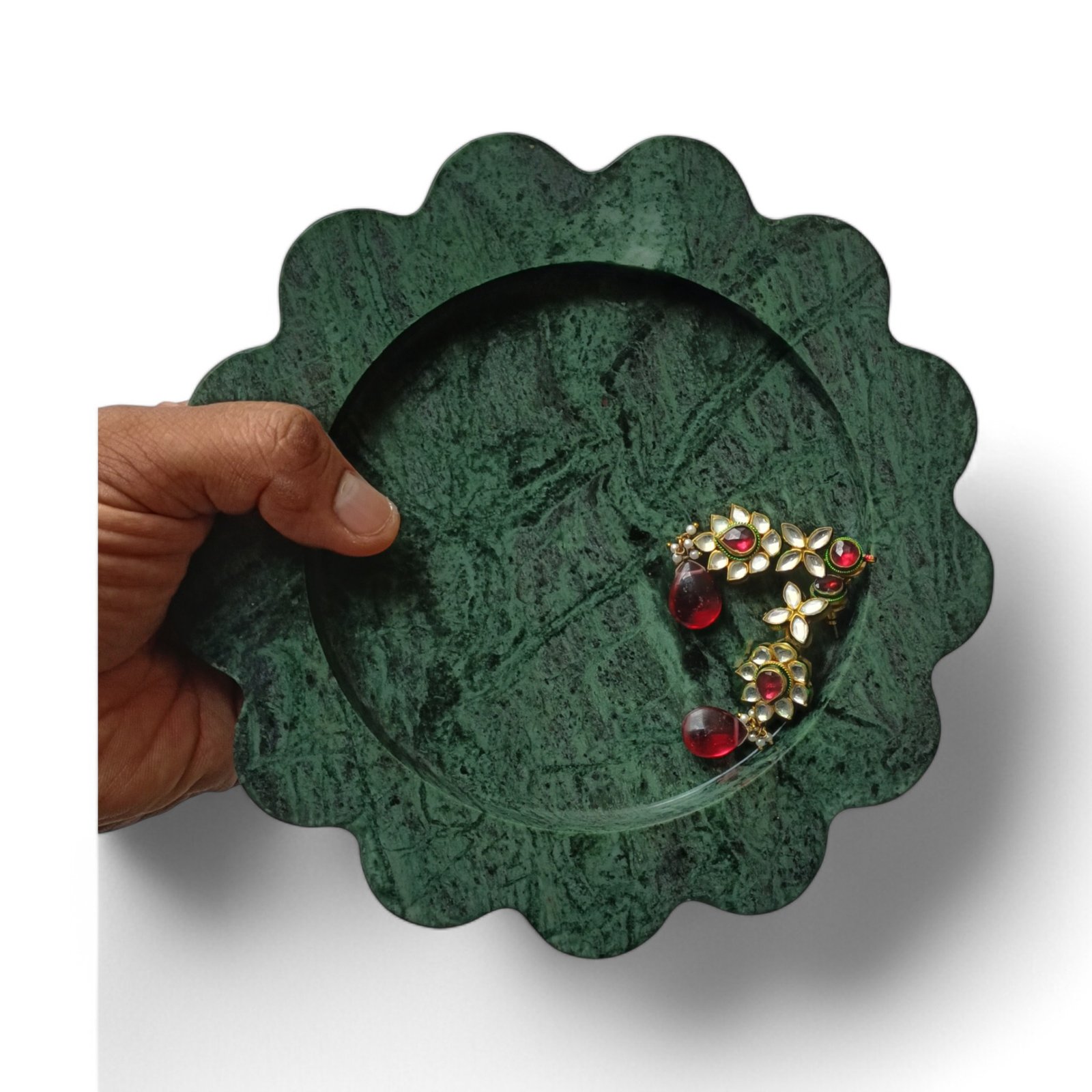 Round Green Marble Scalloped Serving Tray – 7.5 Inch Decorative Tray - Image 2