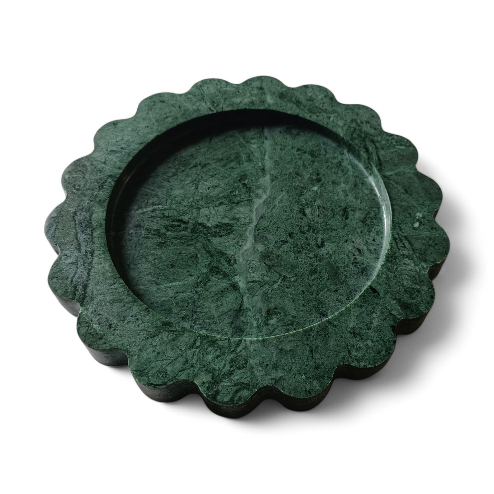 Round Green Marble Serving Tray – 8 Inch Scalloped Decor - Image 2