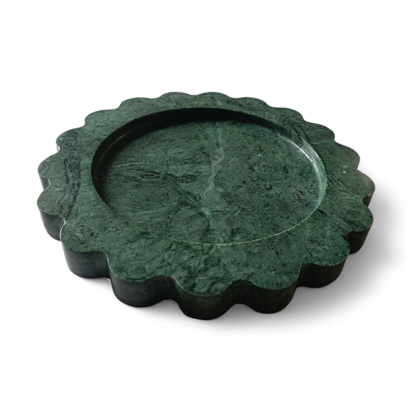 Round Green Marble Serving Tray – 8 Inch Scalloped Decor - Image 3