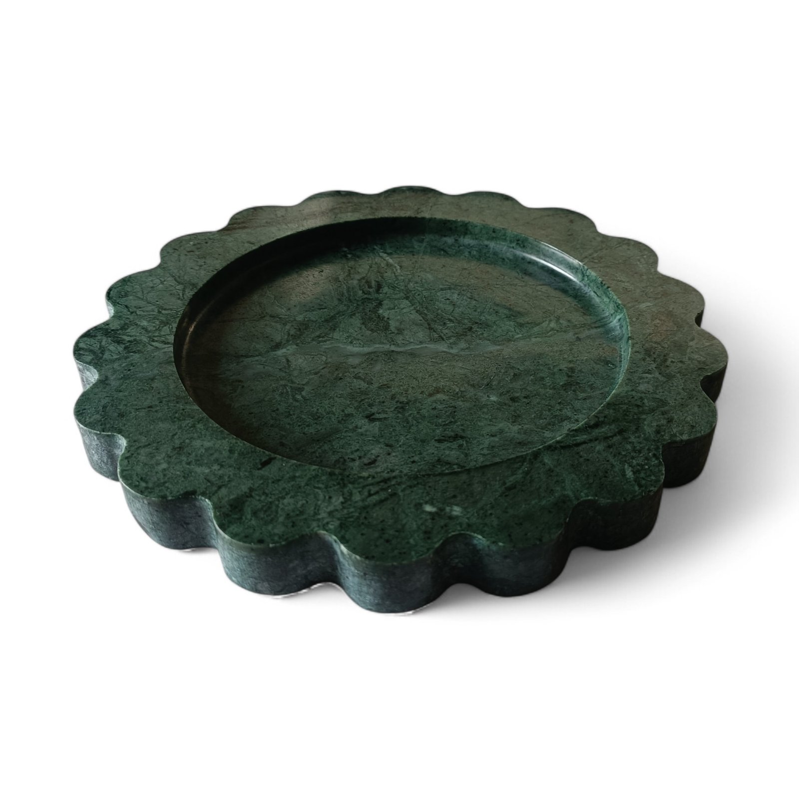 Round Green Marble Serving Tray – 8 Inch Scalloped Decor - Image 4